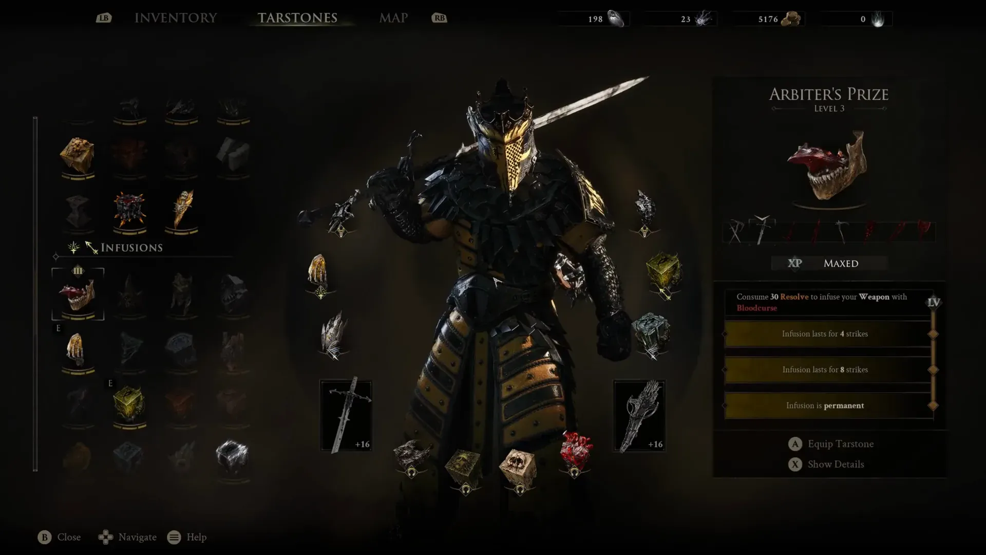 Tarstones panel for Arbiter's Prize showing Bloodcurse and the permanent rank