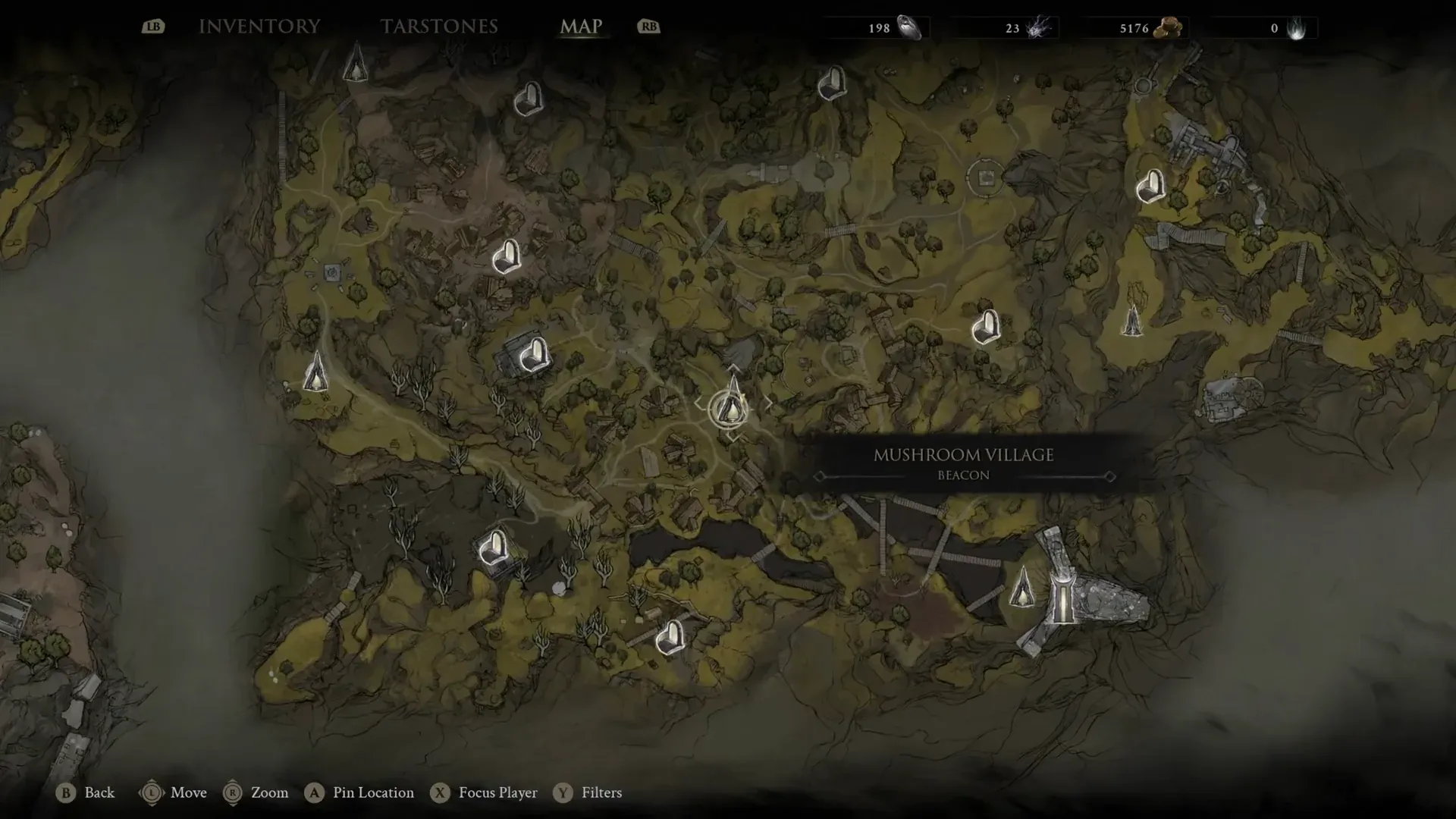 World map focused on the Mushroom Village Beacon