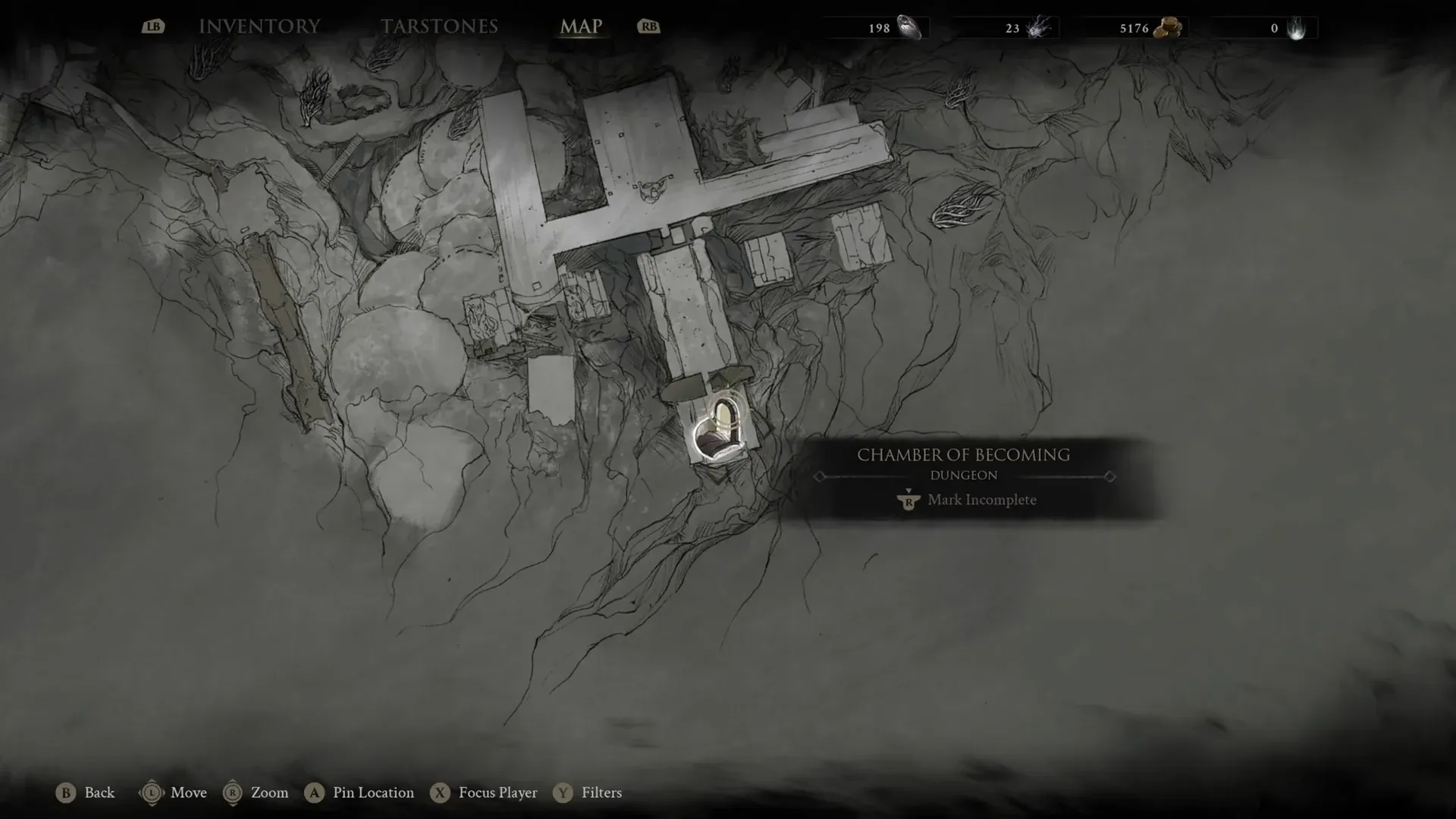 World map card naming the Chamber of Becoming as a dungeon