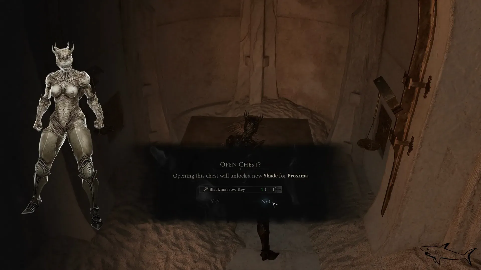 Blackmarrow Key spent on a chest to unlock a Proxima shade