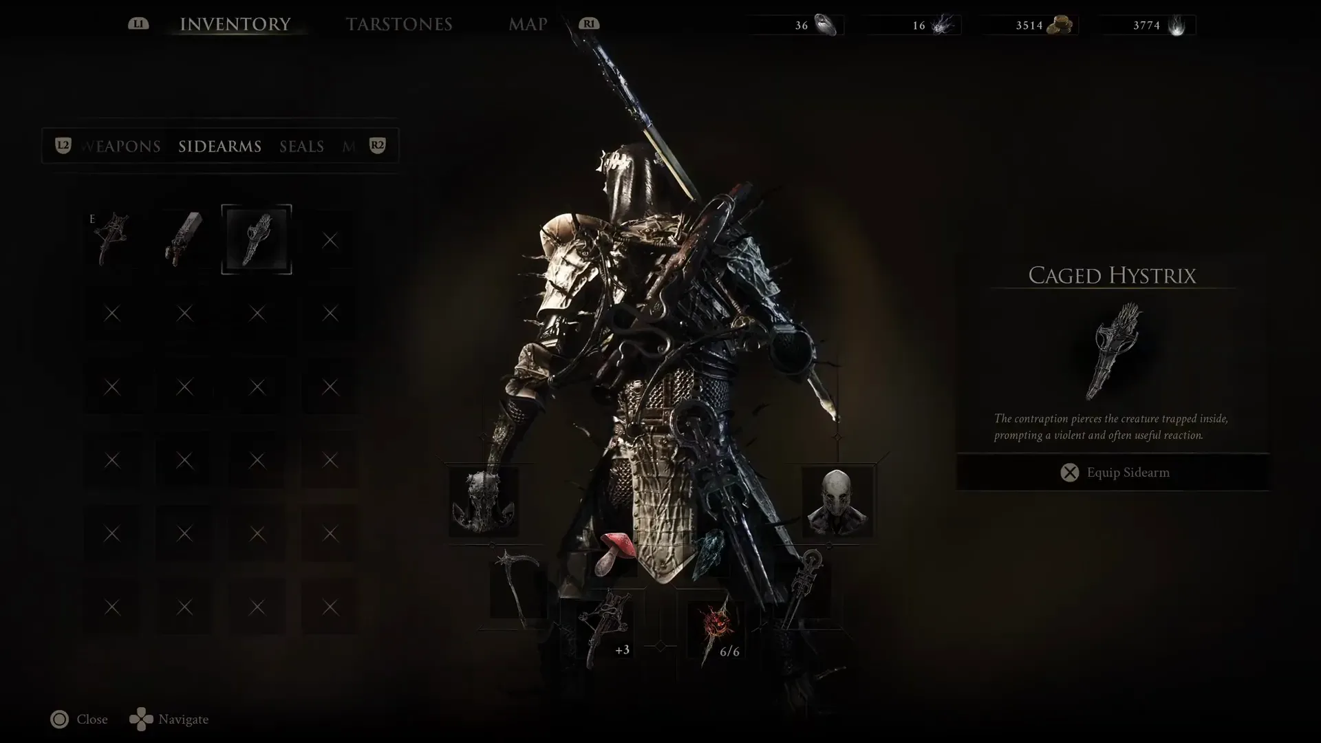 Caged Hystrix equipped as a bolt-gun sidearm