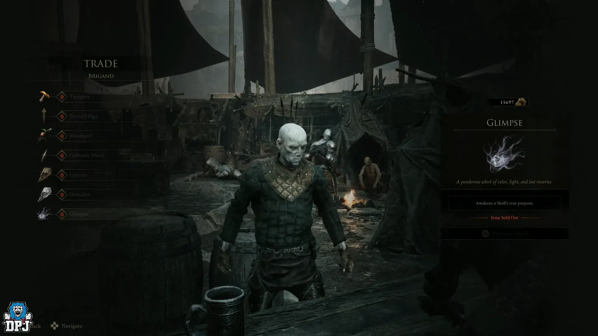 A hidden merchant inventory showing Glimpse for sale