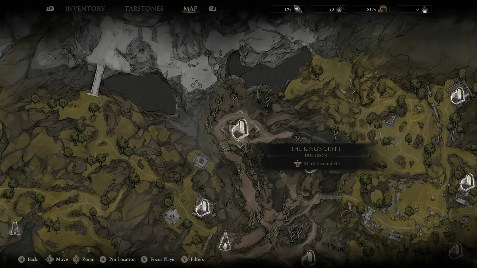 World map card naming The King's Crypt as a dungeon