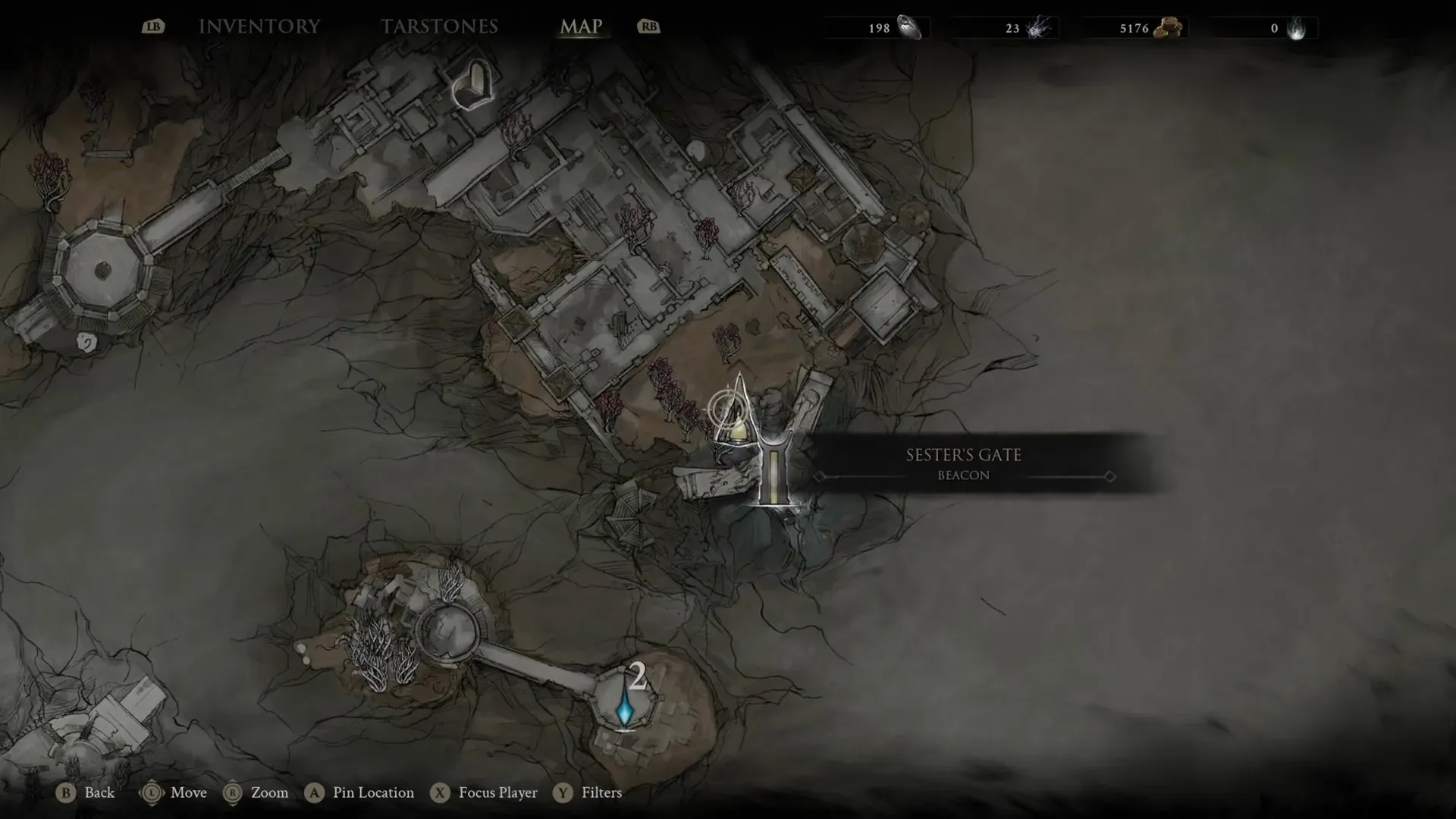 World map card naming Sester's Gate as a beacon