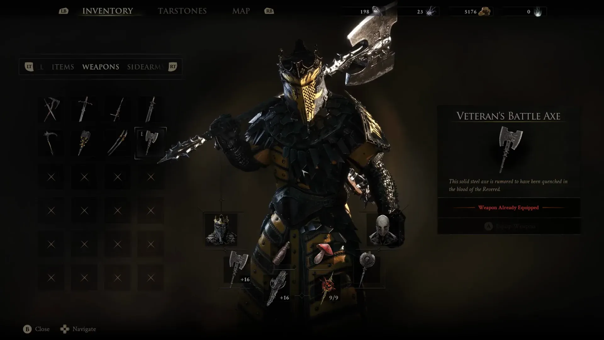Inventory panel naming Veteran's Battle Axe