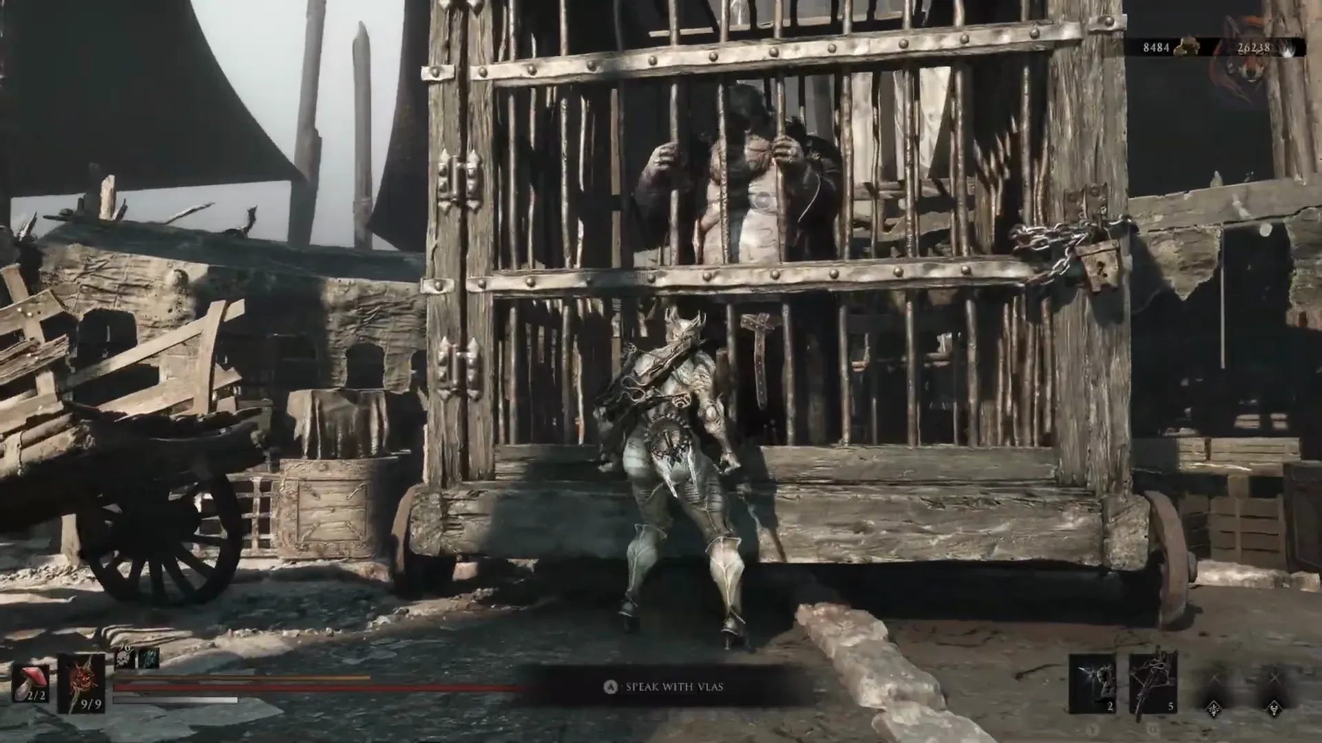 Speak with Vlas prompt in front of the wooden cage