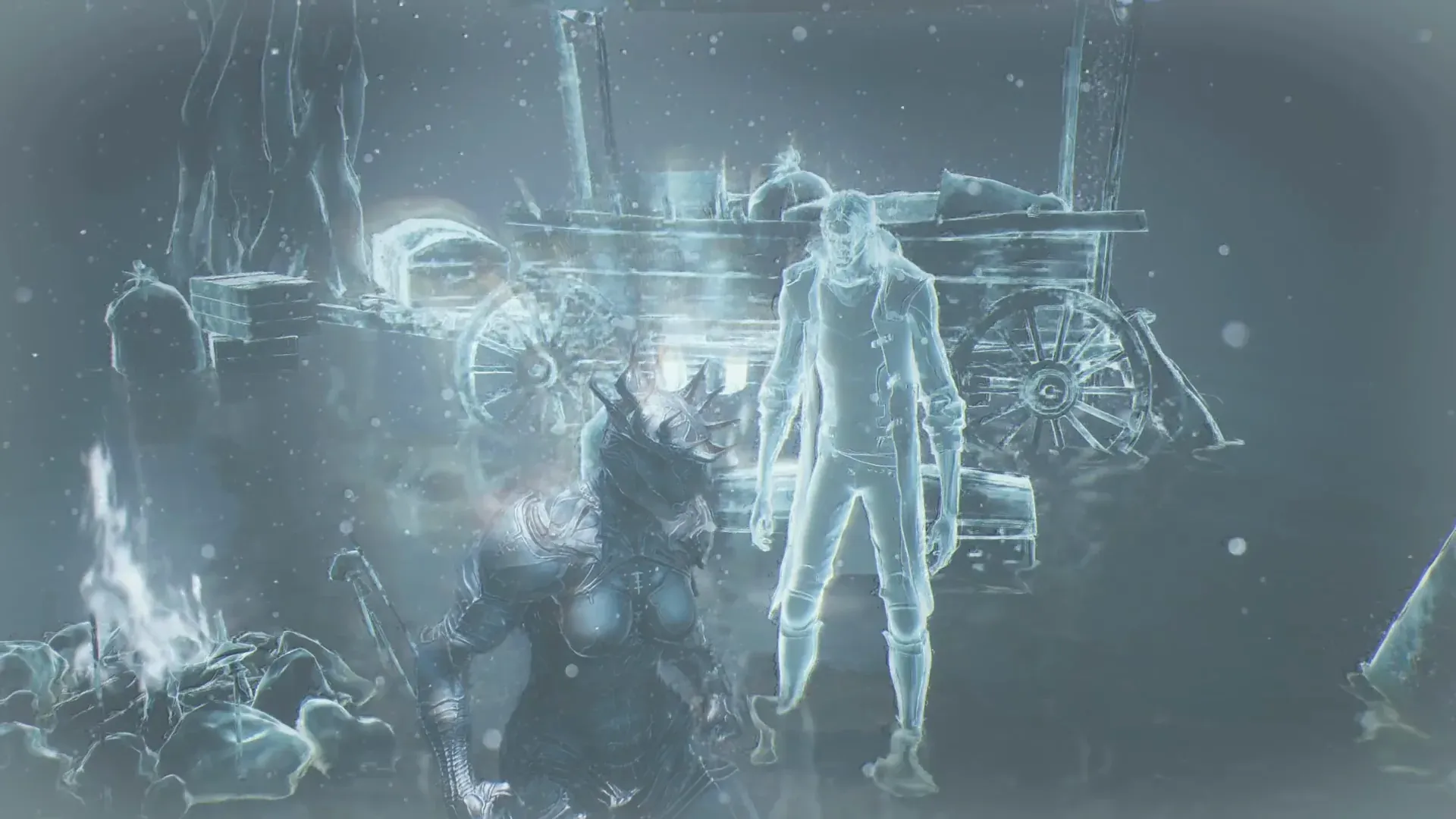 A spectral camp on the early Fainweald road after the first open-world Shell