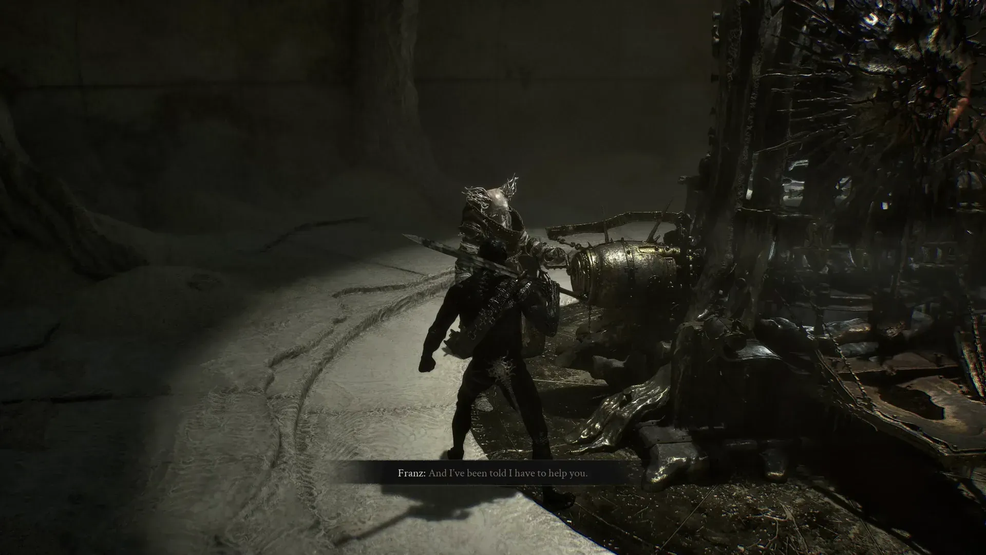 Franz standing at the Marrowkeep weapon-upgrade machine